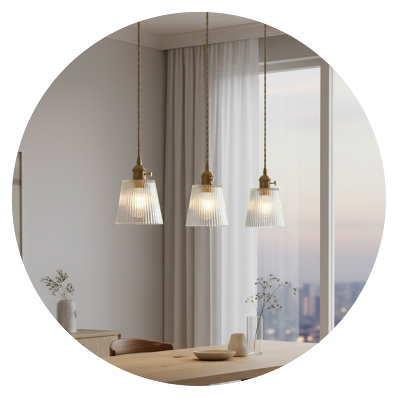 Vintage Ribbed Glass Cone Pendant Light