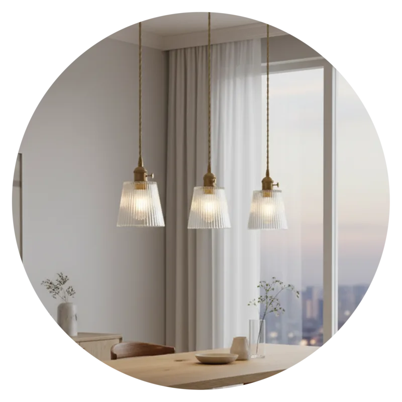 Vintage Ribbed Glass Cone Pendant Light